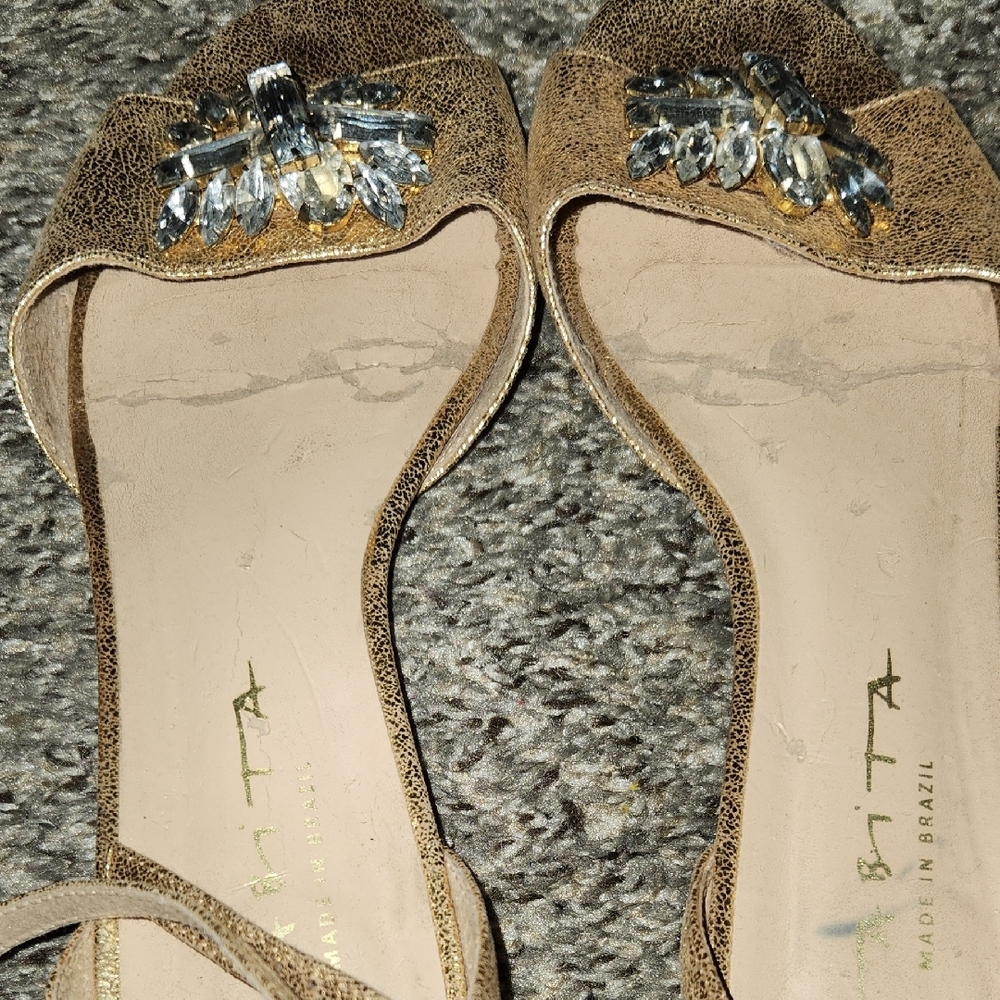 Tabita Gold Crystal-Embellished Ankle-Strap Sandals. Made In Brazil. - Picture 5 of 6